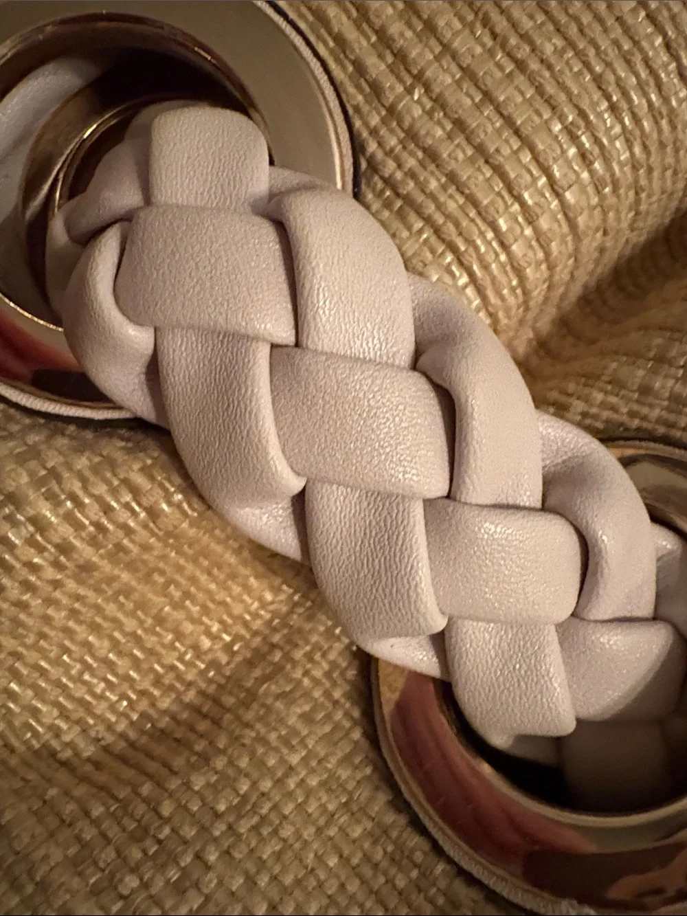 Michael Kors Gold Tote with Cream Braided Handles and Tassel Charm